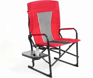 Camping Directors Chair, Heavy Duty,Oversized Portable Folding Chair with Side Table, Pocket for Beach, Fishing,Trip,Picnic (Red)