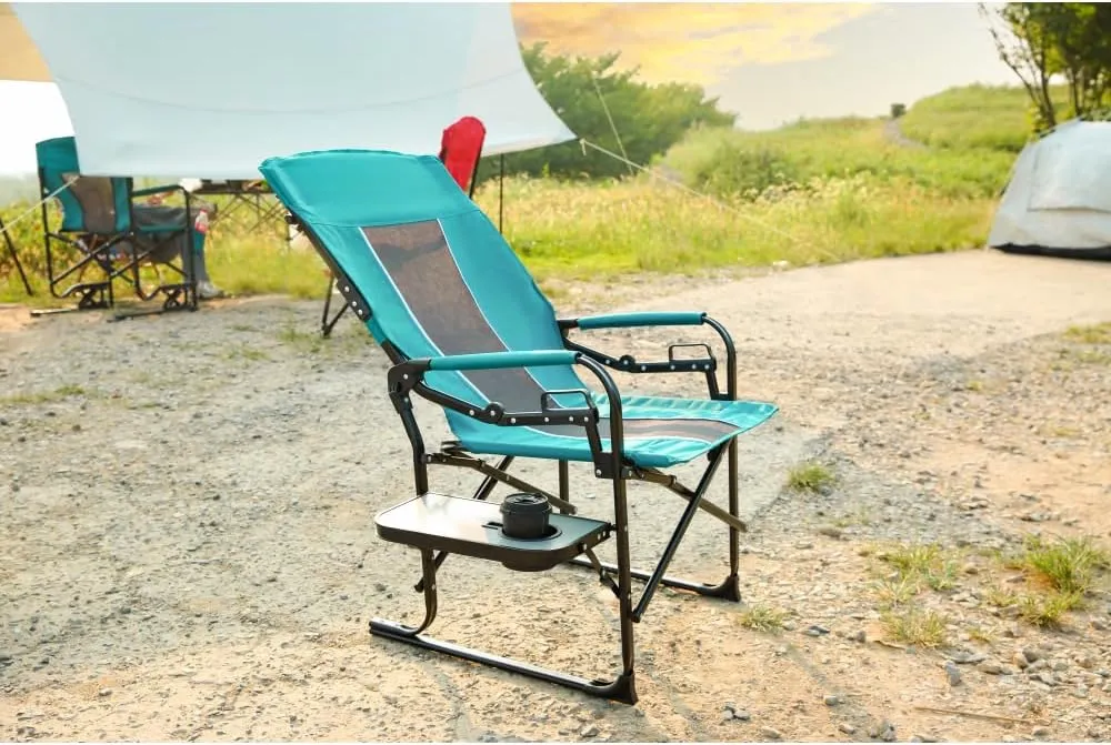 Camping Directors Chair, Heavy Duty,Oversized Portable Folding Chair with Side Table, Pocket for Beach, Fishing,Trip,Picnic,Lawn Grey (Blue   Steel)