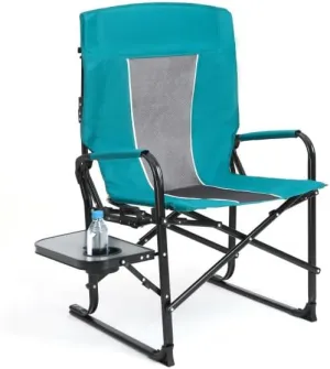 Camping Directors Chair, Heavy Duty,Oversized Portable Folding Chair with Side Table, Pocket for Beach, Fishing,Trip,Picnic,Lawn Grey (Blue   Steel)