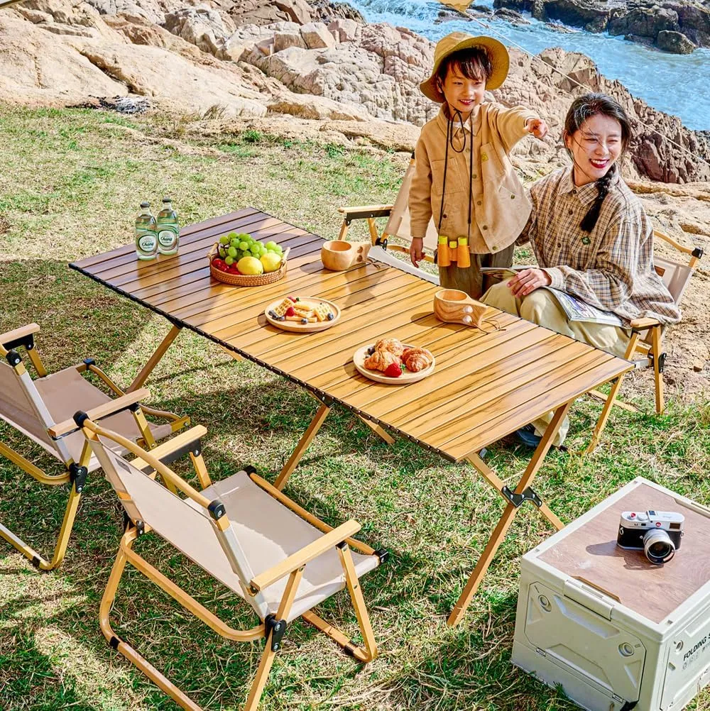 Camping Folding Chair and Table Set,Portable Picnic Table with Seats,for Outdoor Travel, Grill Beaches Party, Backyard BBQ 120 * 60 * 45cm Table Chair*6