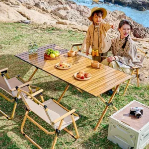 Camping Folding Chair and Table Set,Portable Picnic Table with Seats,for Outdoor Travel, Grill Beaches Party, Backyard BBQ 120 * 60 * 45cm Table Chair*6