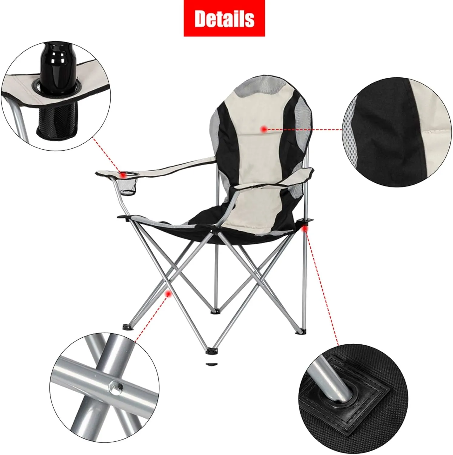 Camping Folding Chair,Portable Folding Chair with Arm Rest Cup Holder and Carrying and Storage Bag for Outdoor, Camp, Indoor, Patio, Supports 330lbs (Grey Black, Modern)
