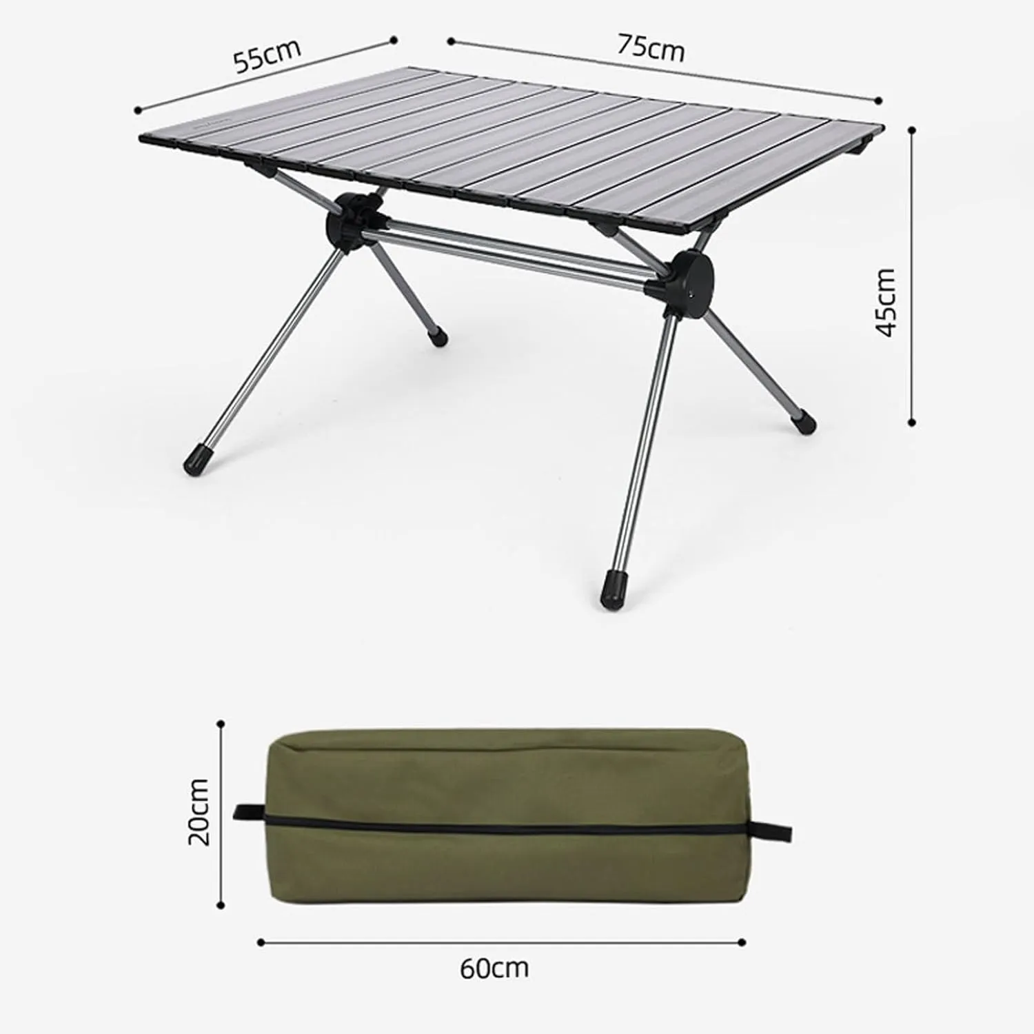 Camping Fur Set of 4 with 2 airs, 1 Table and 1 Shade Cloth, Outdoor Collapsible airs and Table with Carrying Bag and Aluminium Roll-up Top, Easy to Carry
