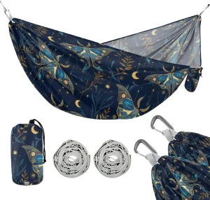 Camping Hammock Outdoor Hammocks for Outside Blue Moth Beach Trees Portable Lightweight with Pockets Tree Straps Indoor Small