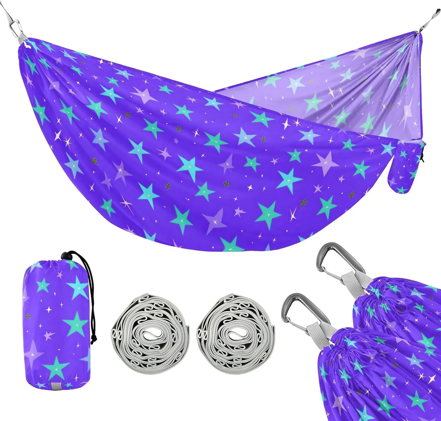 Camping Hammock Outdoor Hammocks for Outside Green Star Beach Trees Portable Lightweight with Pockets Tree Straps Indoor
