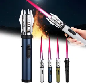 Camping Outdoor Windproof Straight Flame Lighter, 2025 New Windproof Straight Torch Blue Flame Lighter, 360° Inverted Ignition, Adjustable, Suitable for All Environments, Gift for Men (Blue)