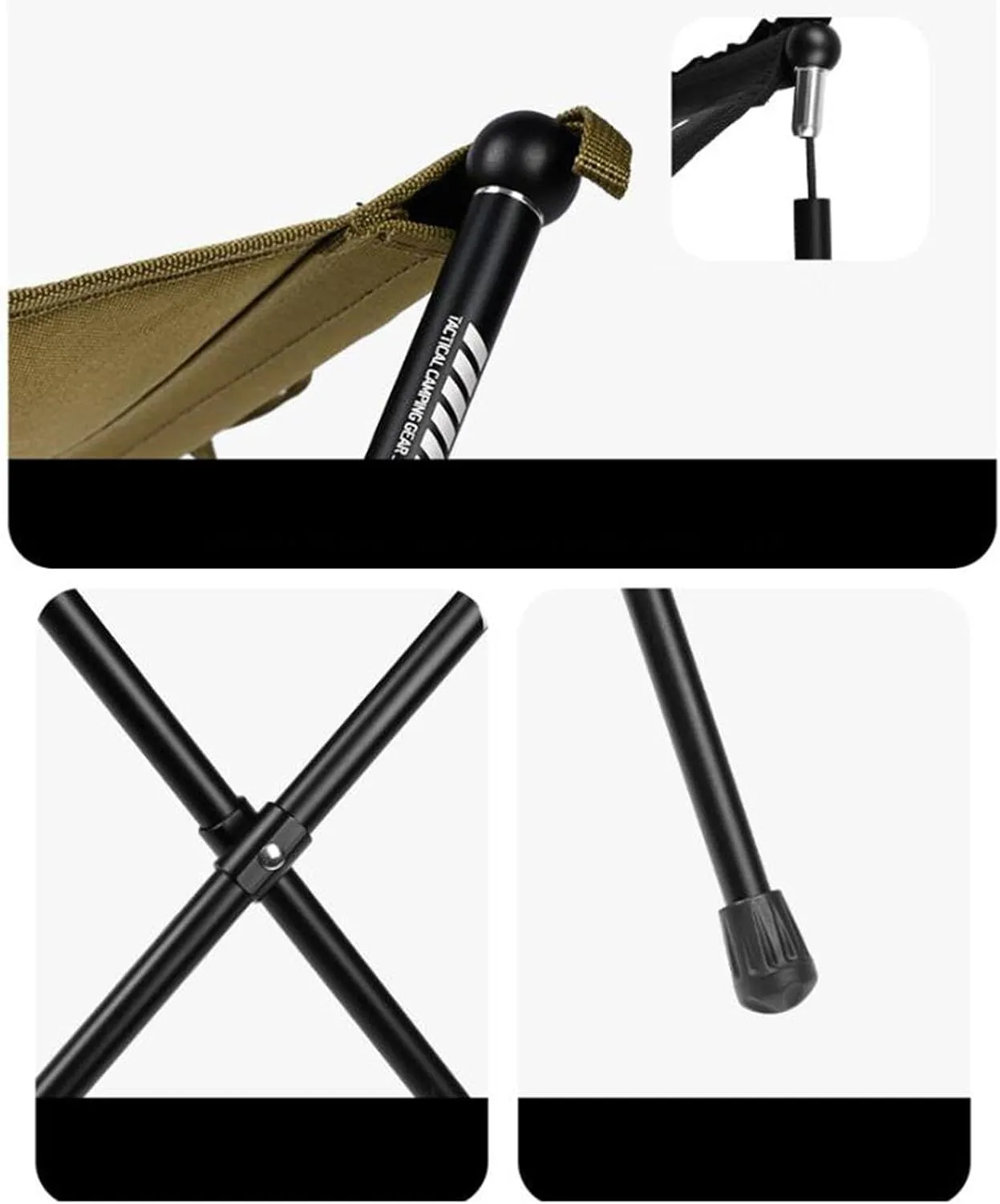 Camping Stool Portable Folding Stool Reusable Practical Fishing Chair Recliner Foot Rest Chair Footrest for Beach, Black