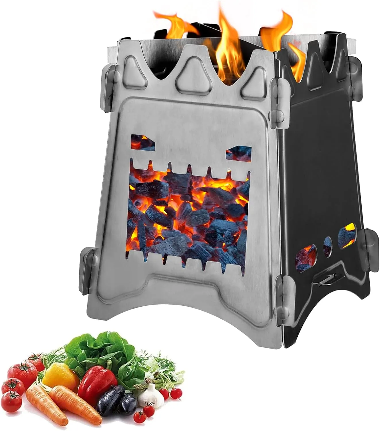 Camping Stove, Portable Wood Stove with Folding Stainless Steel, Premium Wood Burning Rocket Stove, Pocket Backpacking Stove Outdoor Camping Hiking Traveling BBQ,Wood Burning Camping Stove (B)