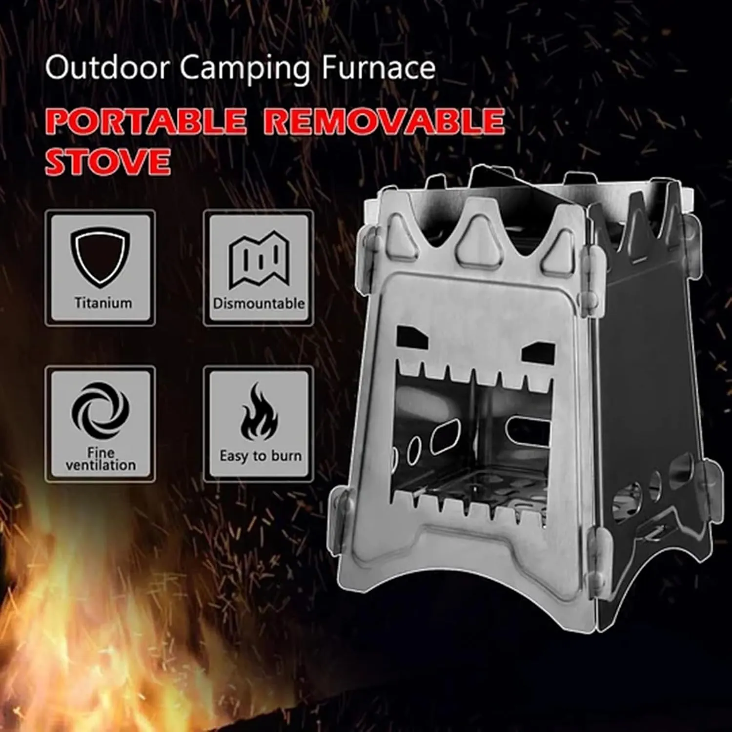 Camping Stove, Portable Wood Stove with Folding Stainless Steel, Premium Wood Burning Rocket Stove, Pocket Backpacking Stove Outdoor Camping Hiking Traveling BBQ,Wood Burning Camping Stove (B)