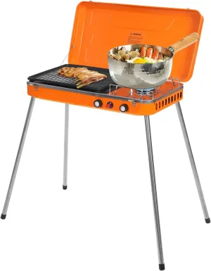 Camping Stove,2-In-1 Portable Camping Stove Tabletop Grill Stove Camping Outdoor BBQ Picnic Camping Stove with Stand & BBQ Grill for Travel, Backyard, Picnic, Beach