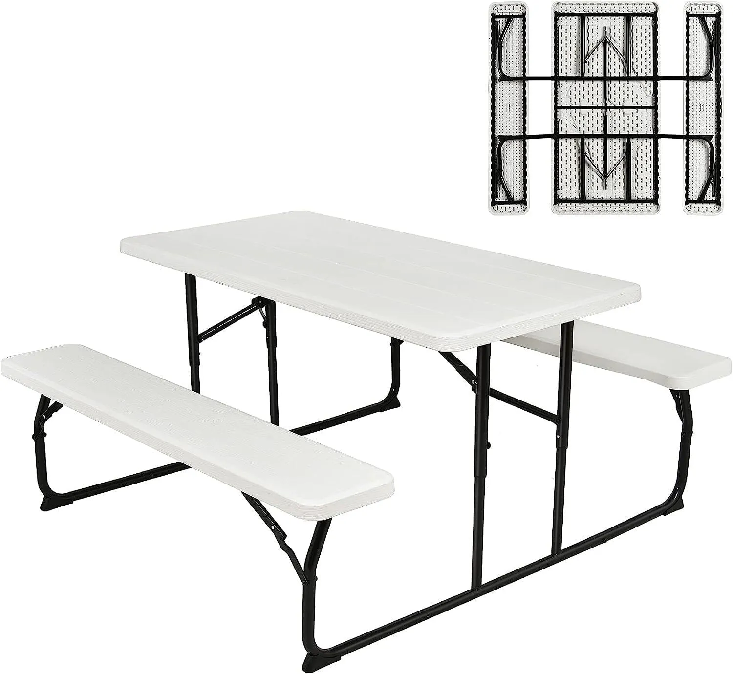 Camping Table, Folding Picnic Table and Bench Set, Portable Camping Trestle Table Chairs with Anti-slip Pads, Outdoor Foldable Dining Table Set Furniture for BBQ Pub Garden Patio Poolside(1,Folding)