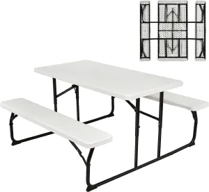 Camping Table, Folding Picnic Table and Bench Set, Portable Camping Trestle Table Chairs with Anti-slip Pads, Outdoor Foldable Dining Table Set Furniture for BBQ Pub Garden Patio Poolside(1,Folding)