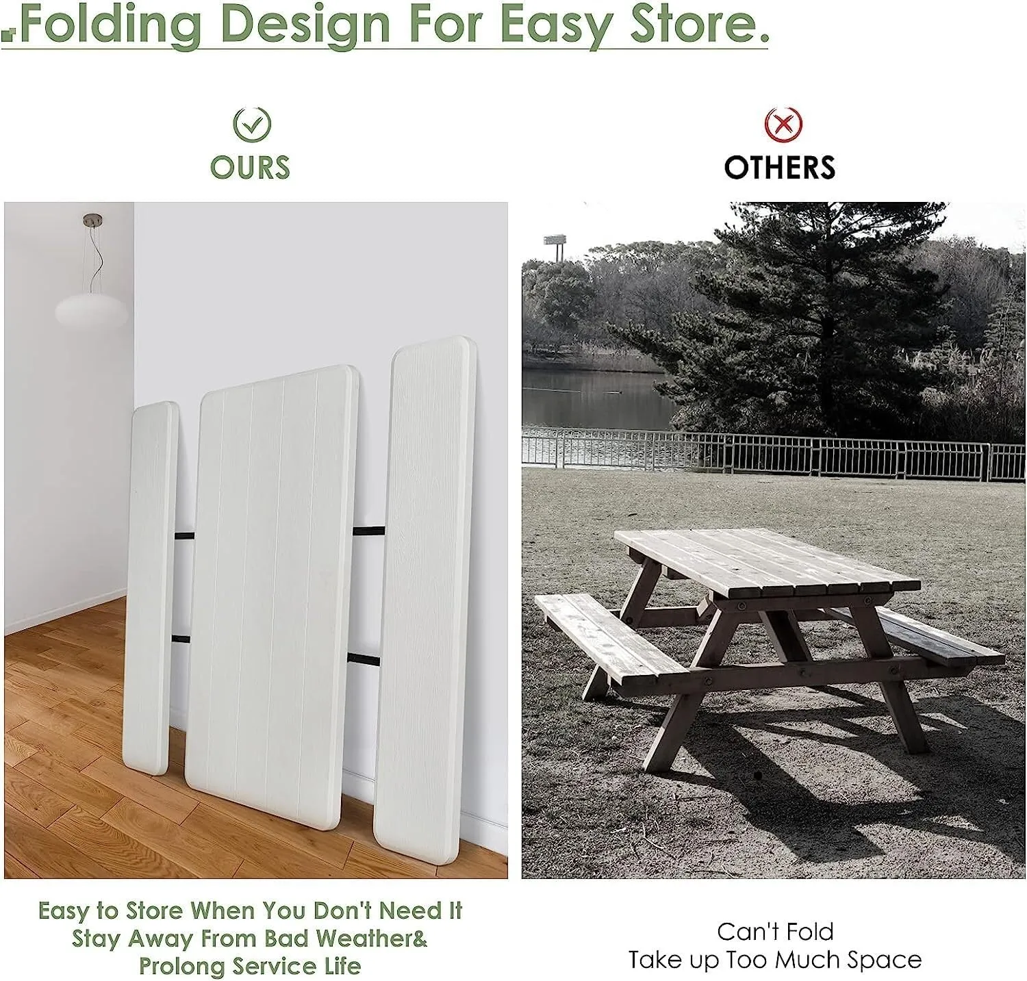 Camping Table, Folding Picnic Table and Bench Set, Portable Camping Trestle Table Chairs with Anti-slip Pads, Outdoor Foldable Dining Table Set Furniture for BBQ Pub Garden Patio Poolside(1,Folding)