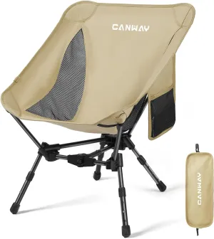 CANWAY Portable Camping Chair, Ultra-Compact and Lightweight Folding Chair for Camping, Beach, Picnic, Lawn Concerts, Hiking, Backpacking, Adjustable Height