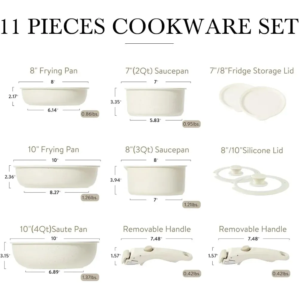 CAROTE 11 piece Pots and Pans Set, Nonstick Cookware Sets with Detachable Handle