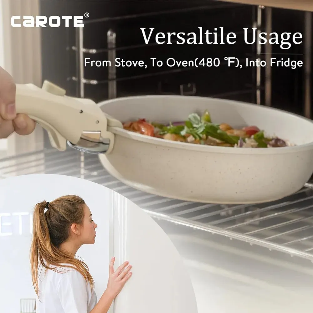 CAROTE 11 piece Pots and Pans Set, Nonstick Cookware Sets with Detachable Handle