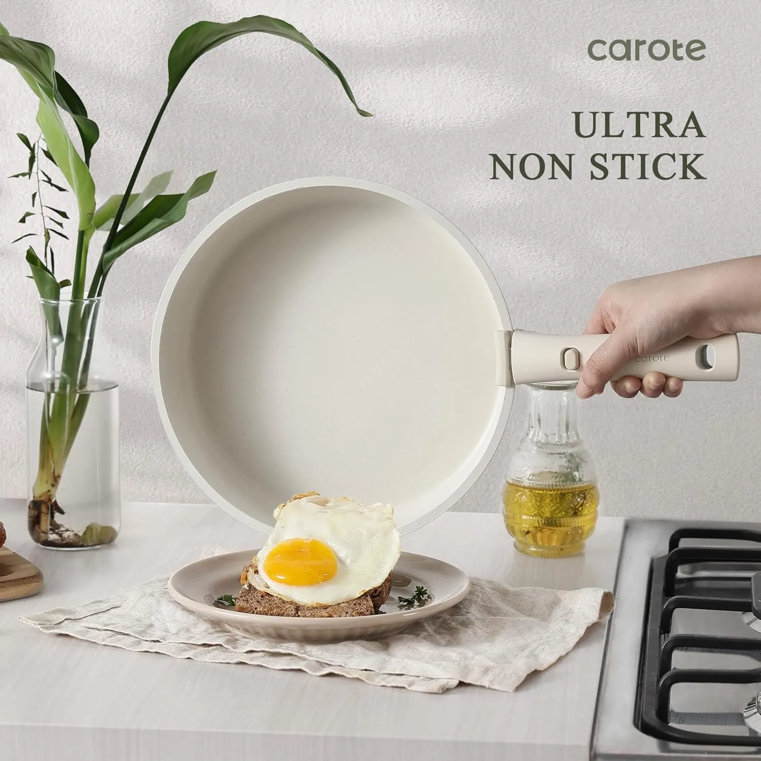CAROTE 17pcs Pots and Pans Set, Nonstick Cookware Set Detachable Handle, Induction Kitchen Cookware Sets Non Stick with Removable Handle, RV Cookware Set, Oven Safe, Saucepan Set