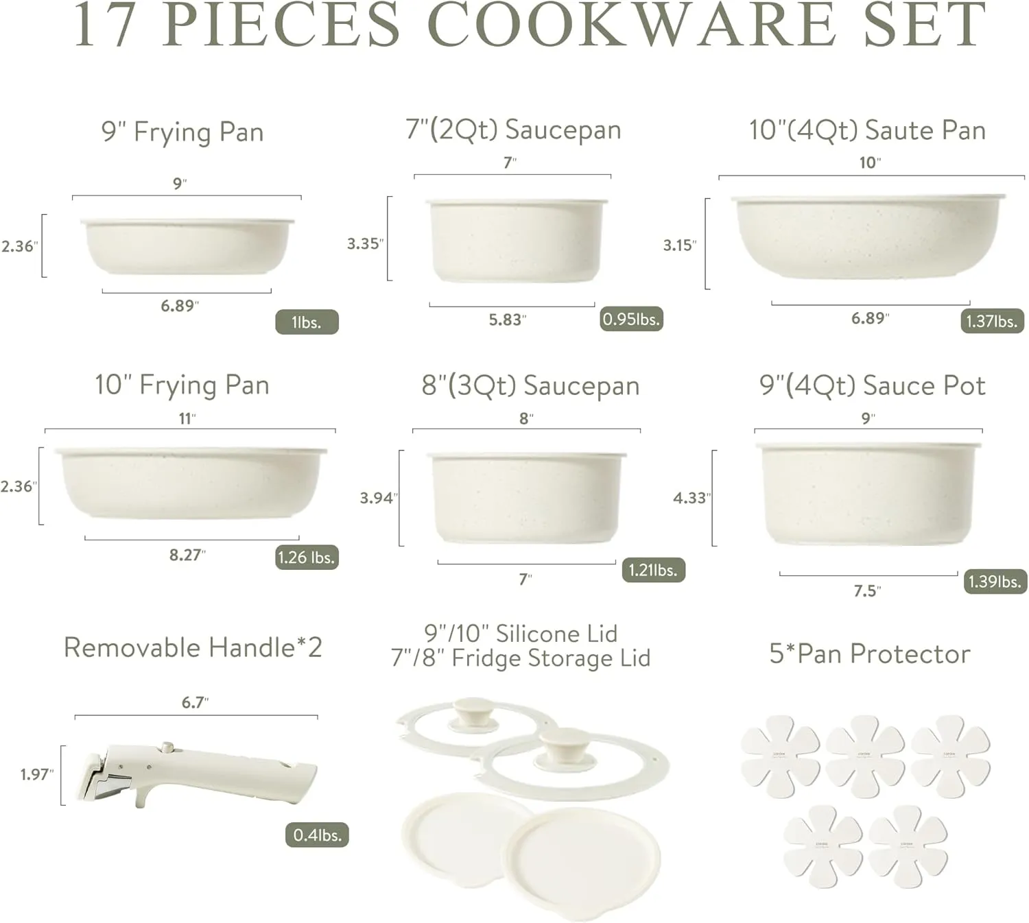 CAROTE 17pcs Pots and Pans Set, Nonstick Cookware Set Detachable Handle, Induction Kitchen Cookware Sets Non Stick with Removable Handle, RV Cookware Set, Oven Safe, Saucepan Set