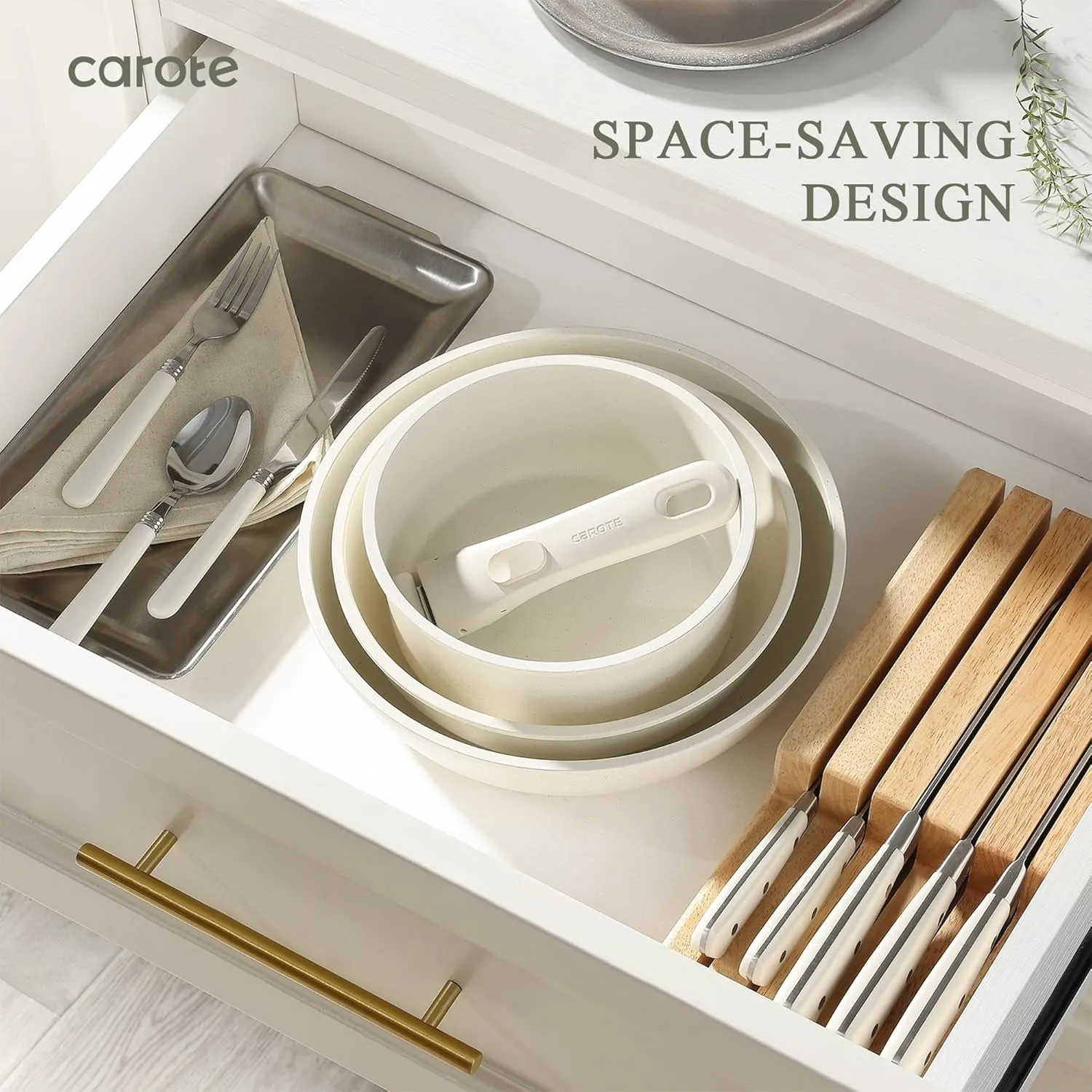 CAROTE Nonstick Cookware Sets, Detachable Non Stick Pots and Pans Set, Cooking Sets, Granite Non Stick Cookware, Suitable for All Stoves, Dishwasher/Oven Safe(White, 11 Pieces)