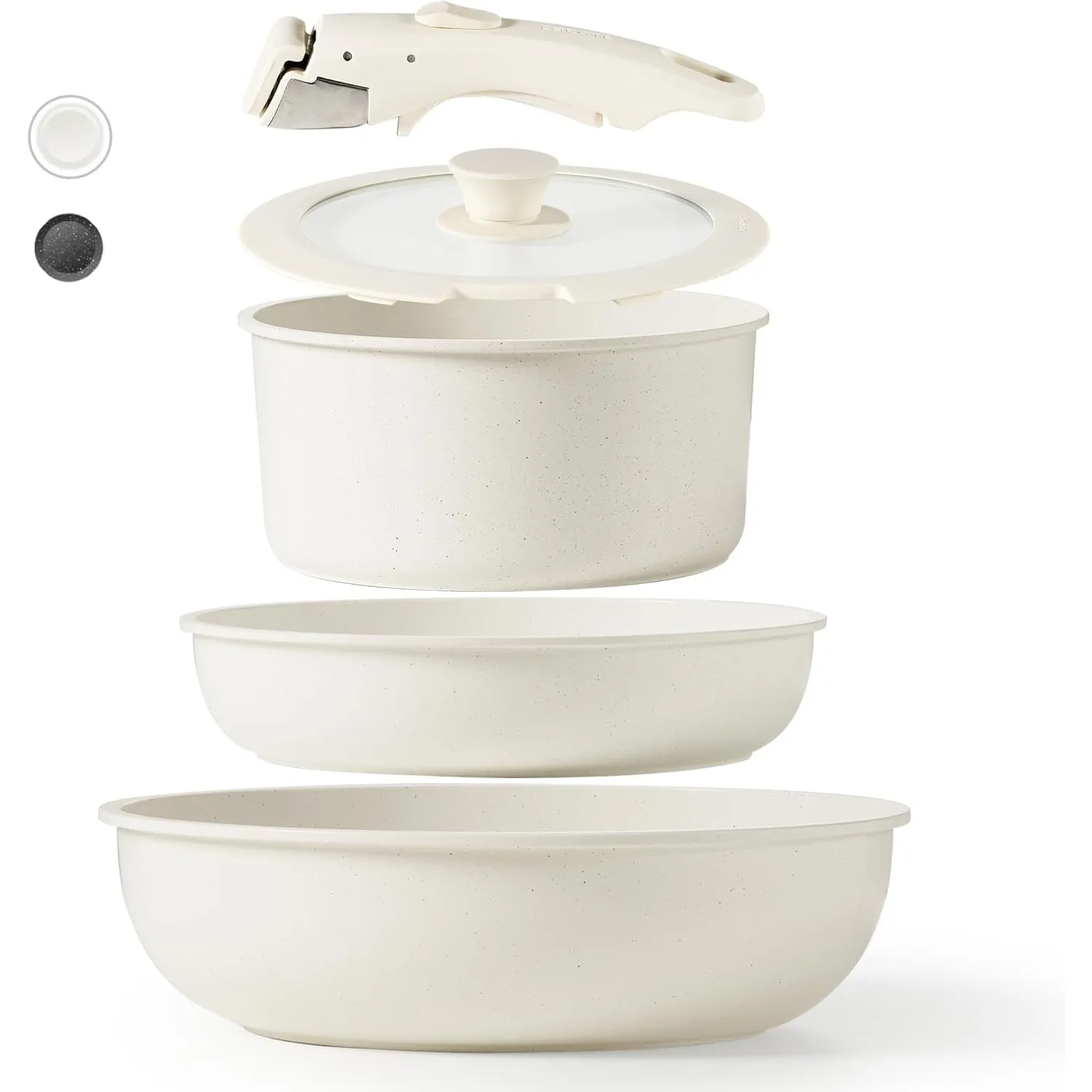CAROTE Nonstick Cookware Sets, Detachable Non Stick Pots and Pans Set, Cooking Sets, Granite Non Stick Cookware, Suitable for All Stoves, Dishwasher/Oven Safe(White, 11 Pieces)