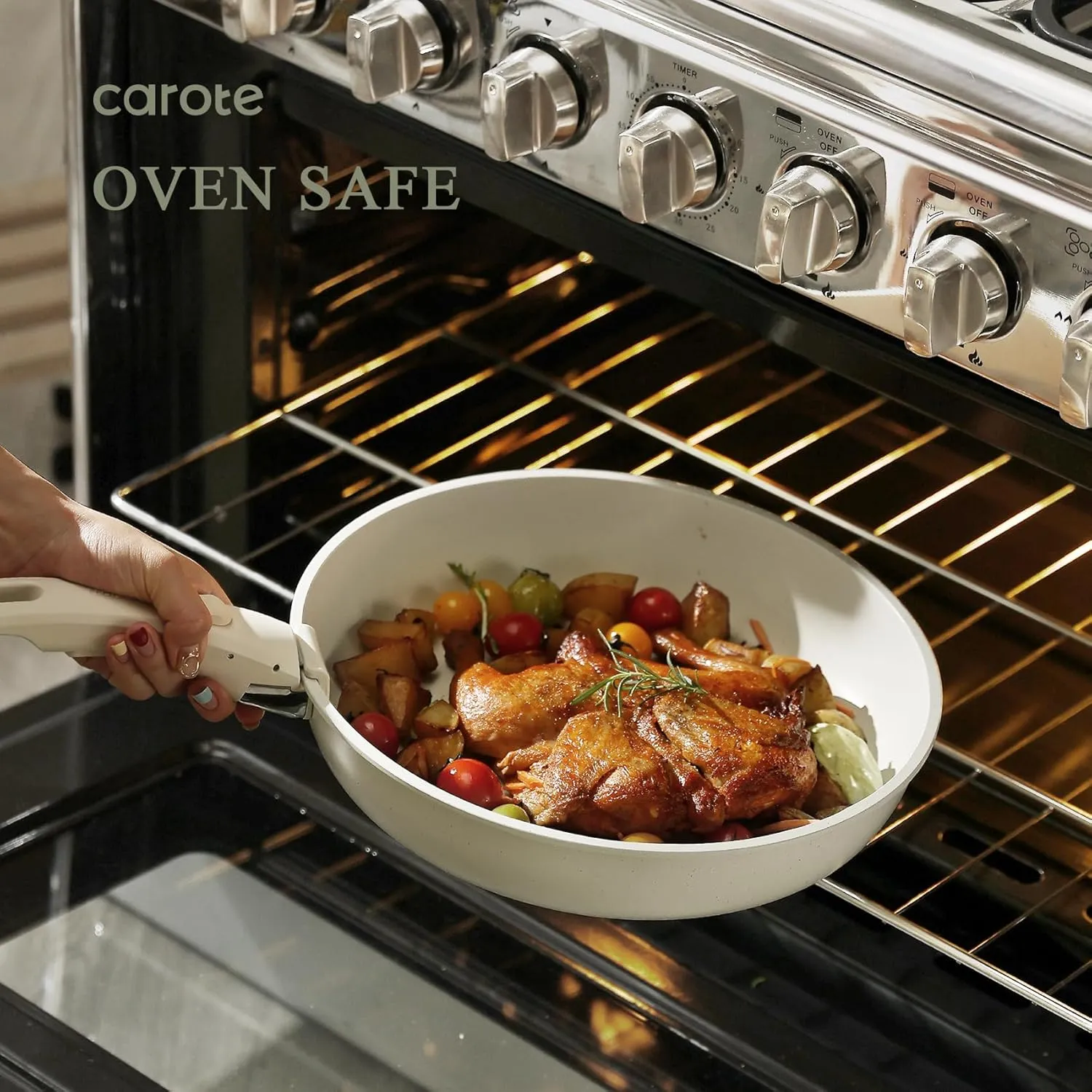 CAROTE Nonstick Cookware Sets, Detachable Non Stick Pots and Pans Set, Cooking Sets, Granite Non Stick Cookware, Suitable for All Stoves, Dishwasher/Oven Safe(White, 11 Pieces)