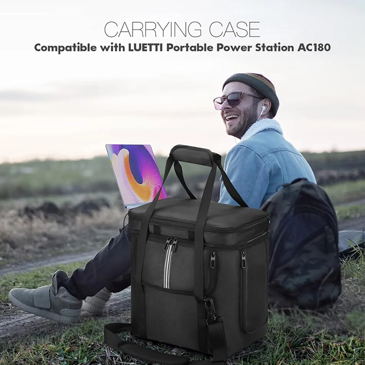 Carrying Case Compatible with BLUETTI AC180 / AC2A, Solar Generator Portable Power Station and Accessories Travel Storage Bag with Shoulder Strap Side Pockets (for AC180)