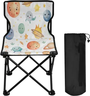 Cartoon Color Planet Portable Outdoor Folding Chair Anti-Slip Padded Oxford Cloth Stool Camping Chair Small for Beach Hiking Fishing Gardening Quad Camp Chair