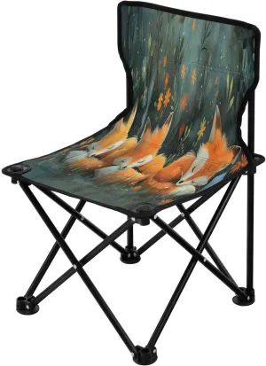 Cartoon Cute Fox Portable Outdoor Folding Chair Anti-Slip Padded Oxford Cloth Stool Camping Chair Small for Beach Hiking Fishing Gardening Quad Camp Chair
