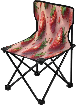 Cartoon Cute Strawberry Portable Outdoor Folding Chair Anti-Slip Padded Oxford Cloth Stool Camping Chair Small for Beach Hiking Fishing Gardening Quad Camp Chair