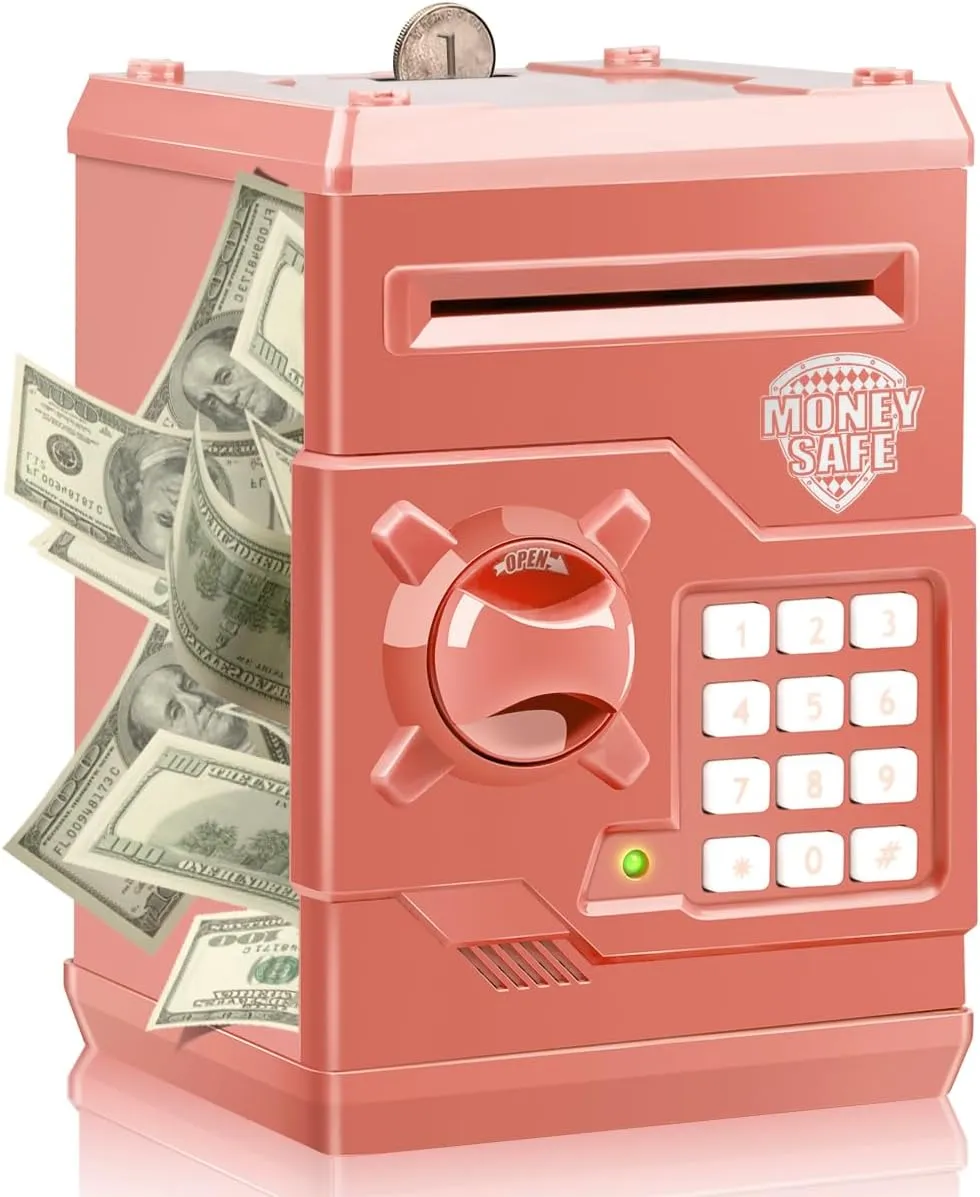 Cartoon Electronic Password Piggy Bank Cash Coin Can for Children/Toy Gifts Birthday Gifts (Pink & White)