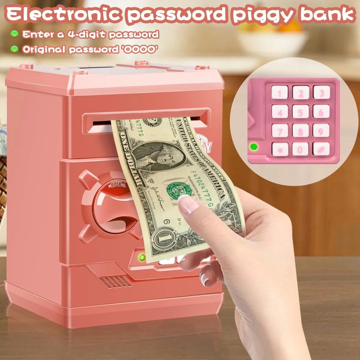 Cartoon Electronic Password Piggy Bank Cash Coin Can for Children/Toy Gifts Birthday Gifts (Pink & White)