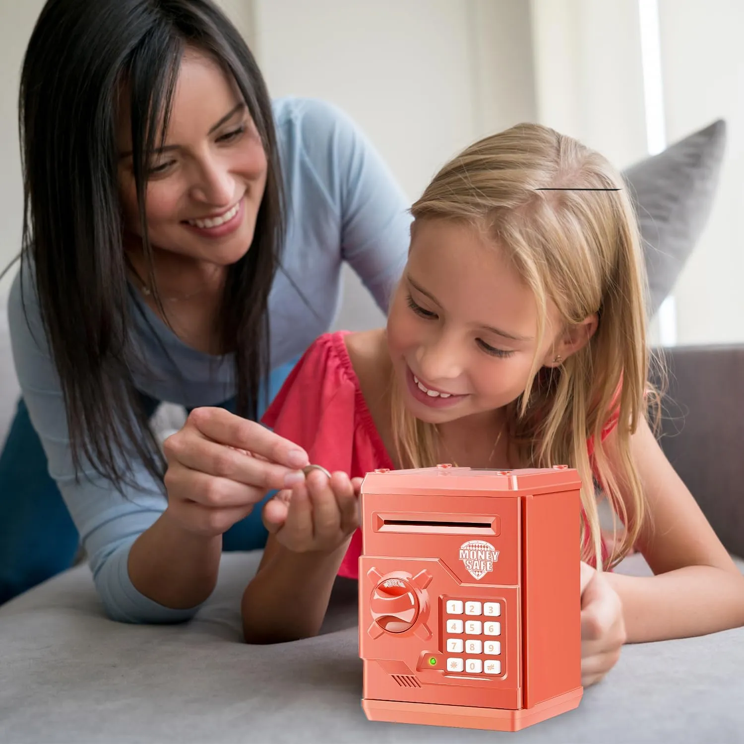 Cartoon Electronic Password Piggy Bank Cash Coin Can for Children/Toy Gifts Birthday Gifts (Pink & White)