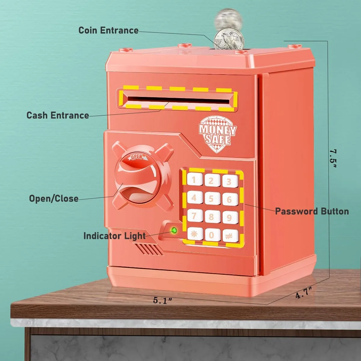 Cartoon Electronic Password Piggy Bank Cash Coin Can for Children/Toy Gifts Birthday Gifts (Pink & White)