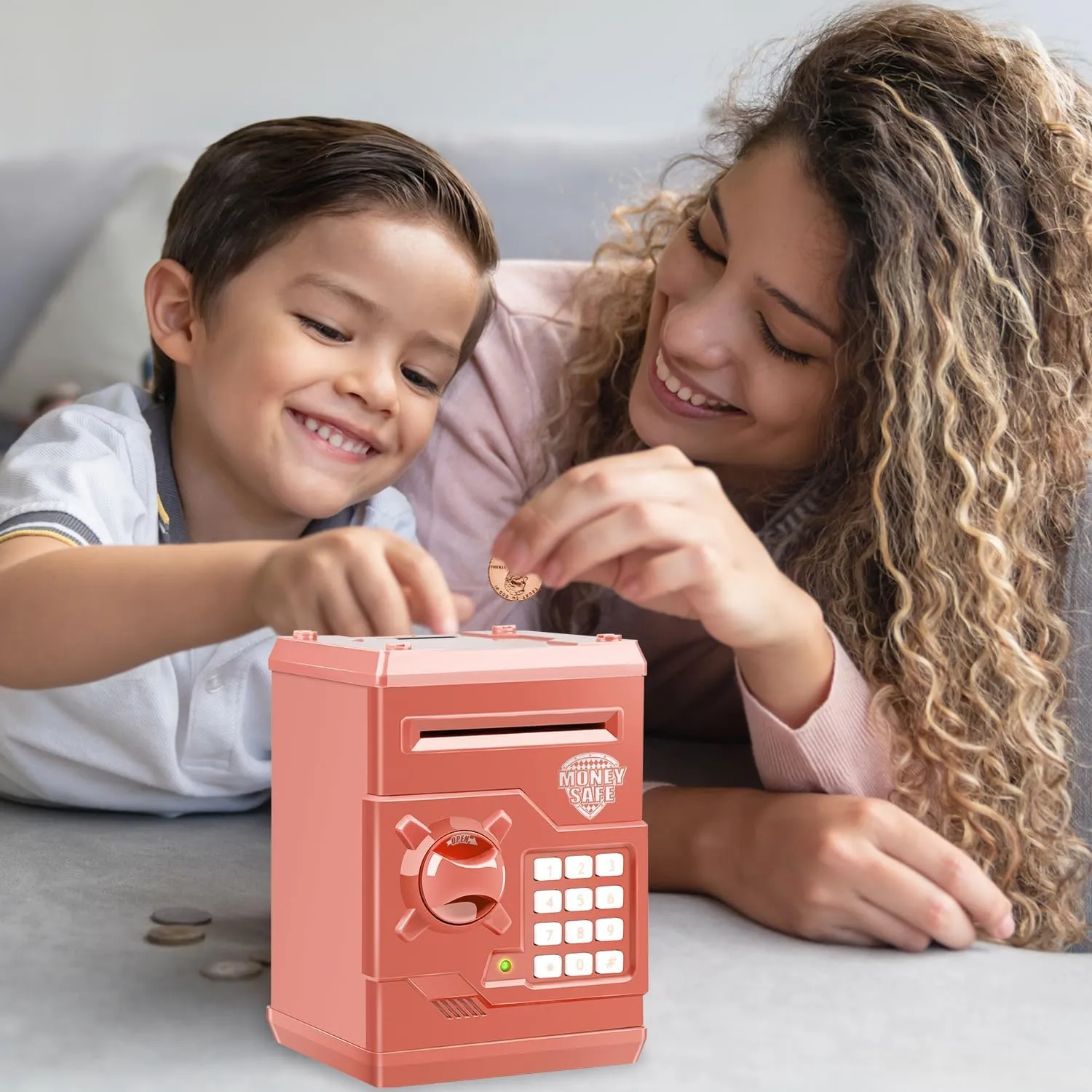 Cartoon Electronic Password Piggy Bank Cash Coin Can for Children/Toy Gifts Birthday Gifts (Pink & White)