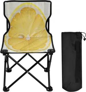 Cartoon Lemon Slices Portable Outdoor Folding Chair Anti-Slip Padded Oxford Cloth Stool Camping Chair Small for Beach Hiking Fishing Gardening Quad Camp Chair