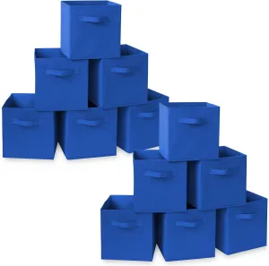 Casafield Set of 12 Collapsible Fabric Cube Storage Bins, Royal Blue - 11" Foldable Cloth Baskets for Shelves, Cubby Organizers & More