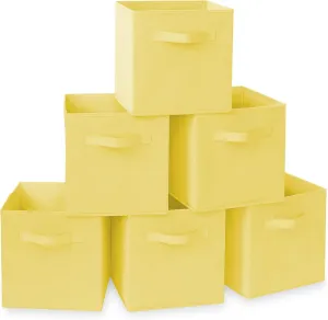 Casafield Set of 6 Collapsible Fabric Cube Storage Bins, Yellow - 11" Foldable Cloth Baskets for Shelves, Cubby Organizers & More