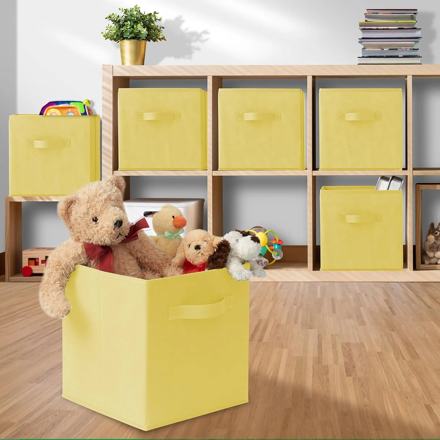 Casafield Set of 6 Collapsible Fabric Cube Storage Bins, Yellow - 11" Foldable Cloth Baskets for Shelves, Cubby Organizers & More