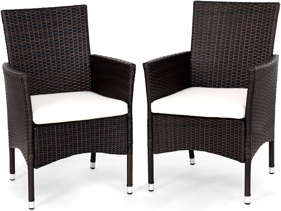 Casart Set of 2 Patio Chairs, Outdoor Wicker Chair Set with Removable Cushions, Great for Garden, Porch and Poolside