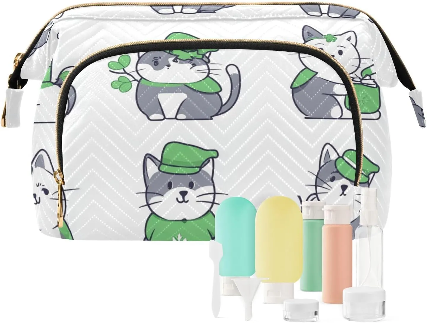 Cat Pattern Funny White Toiletry Bags Waterproof Travel Cosmetic Bag For Women Women Coin Purse for Make Up