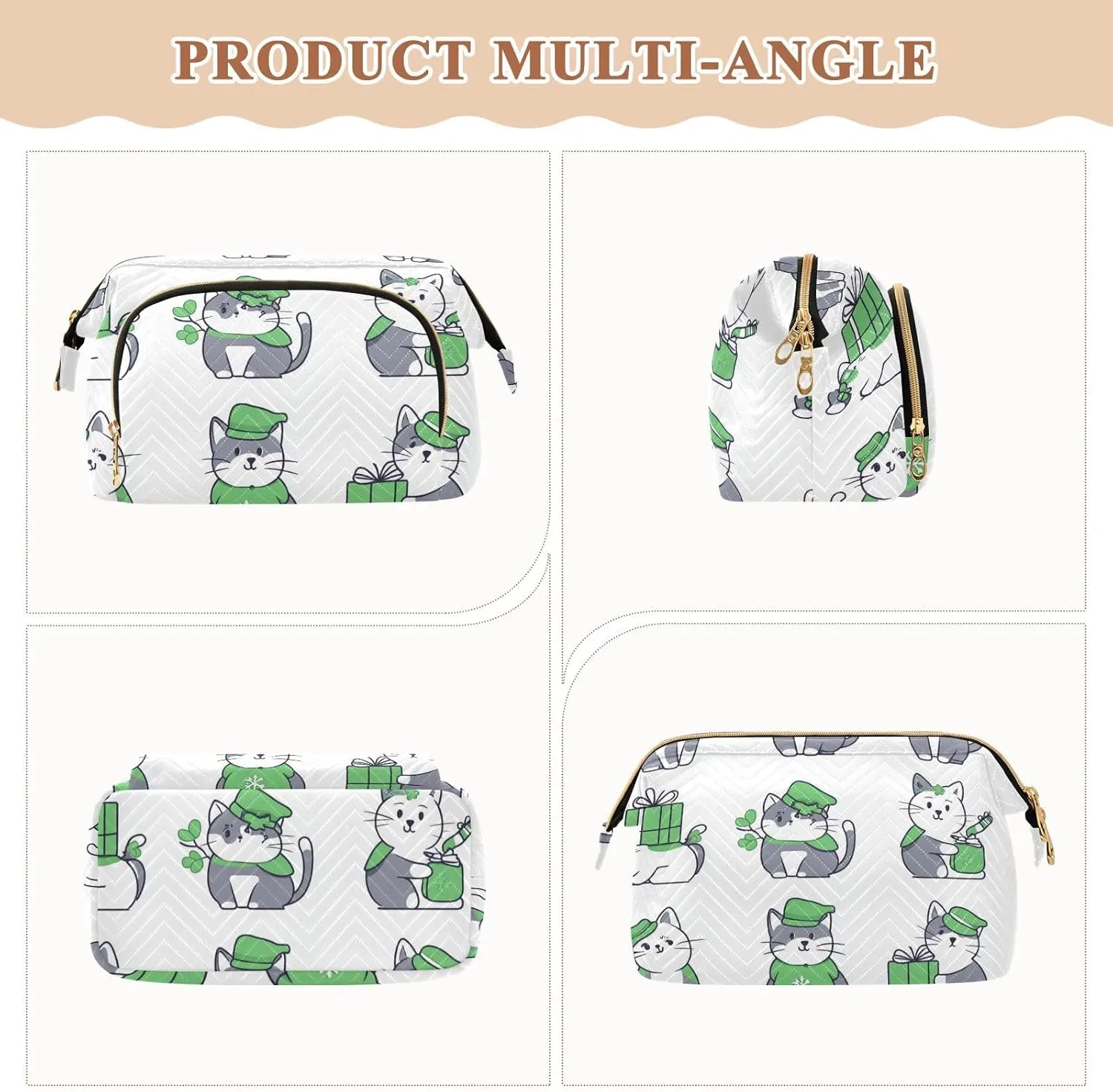 Cat Pattern Funny White Toiletry Bags Waterproof Travel Cosmetic Bag For Women Women Coin Purse for Make Up