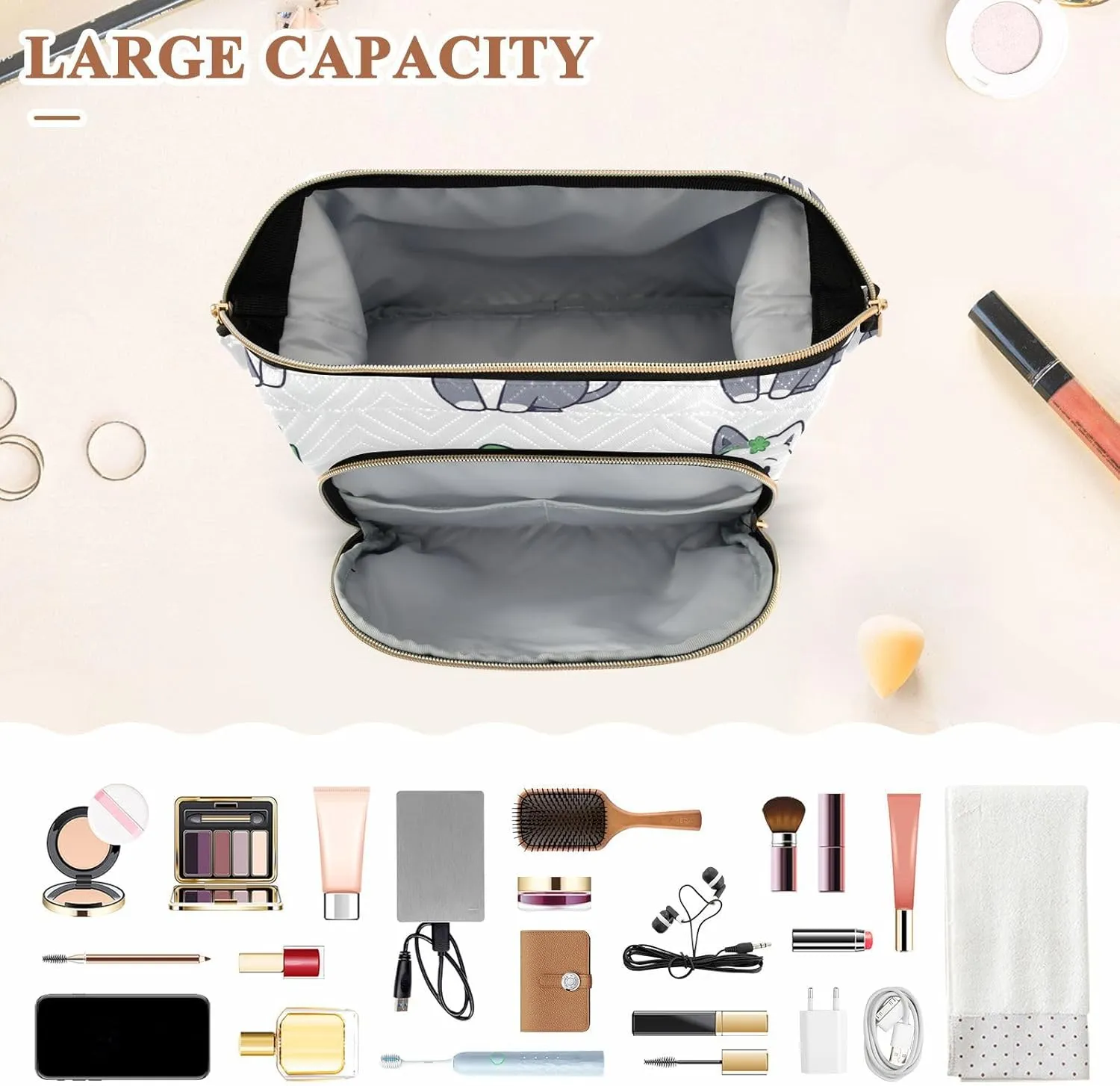 Cat Pattern Funny White Toiletry Bags Waterproof Travel Cosmetic Bag For Women Women Coin Purse for Make Up
