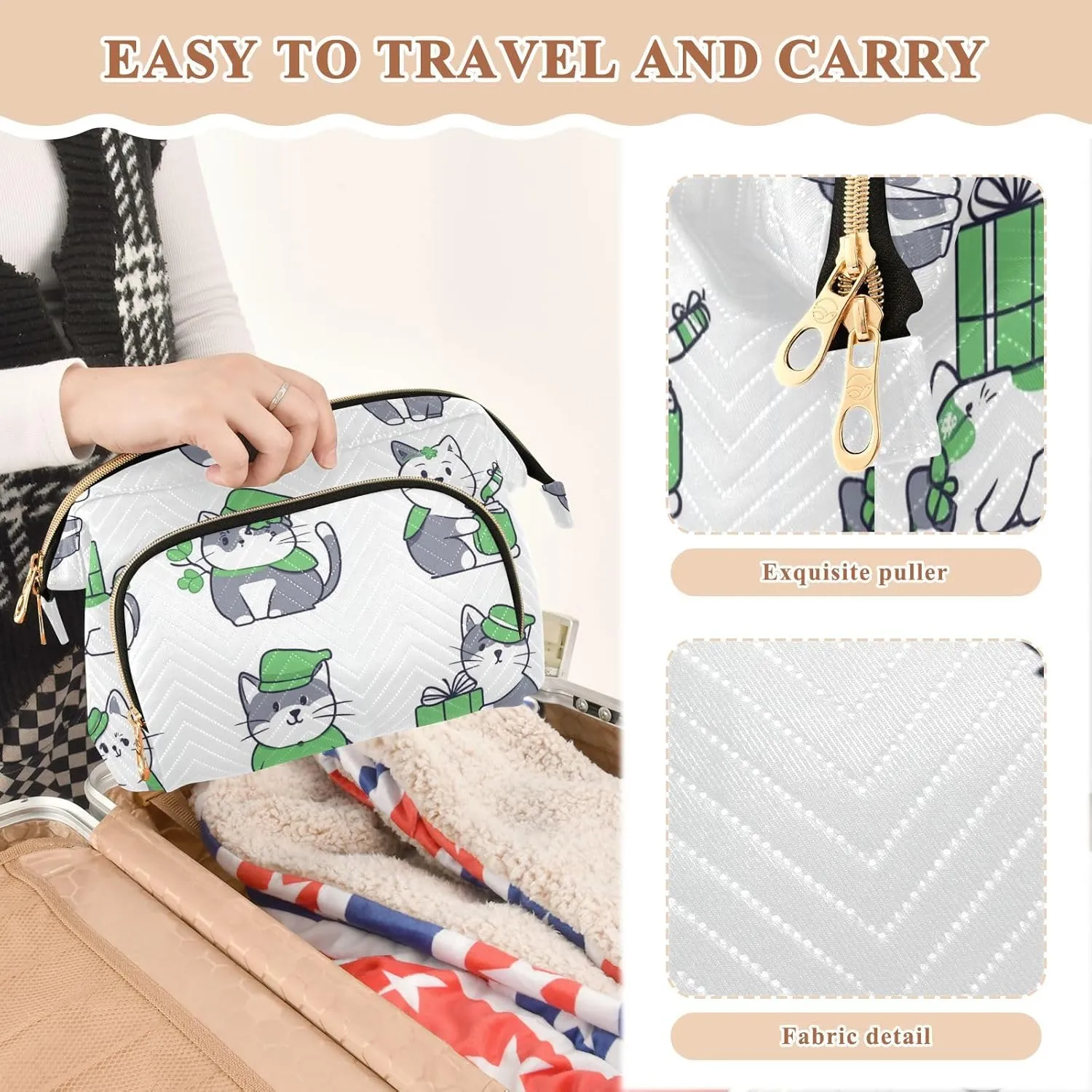 Cat Pattern Funny White Toiletry Bags Waterproof Travel Cosmetic Bag For Women Women Coin Purse for Make Up
