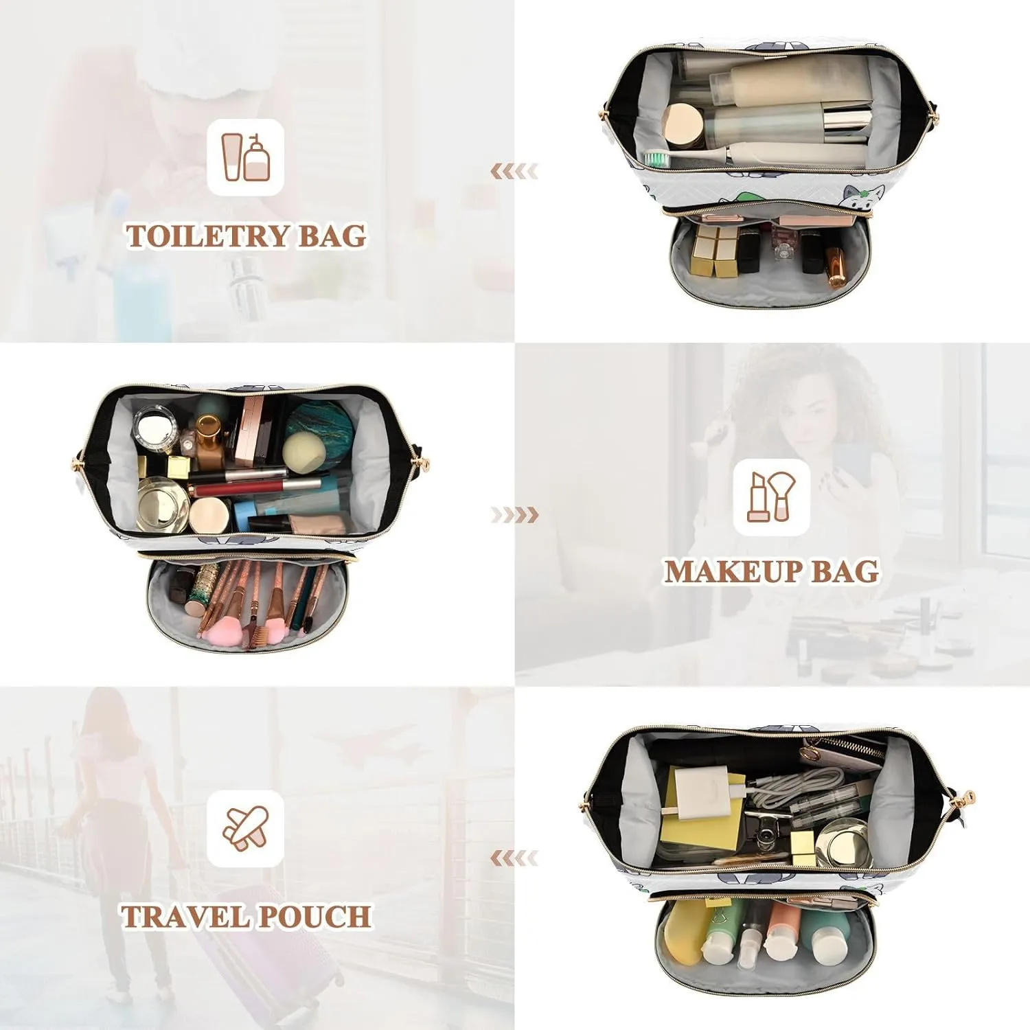 Cat Pattern Funny White Toiletry Bags Waterproof Travel Cosmetic Bag For Women Women Coin Purse for Make Up