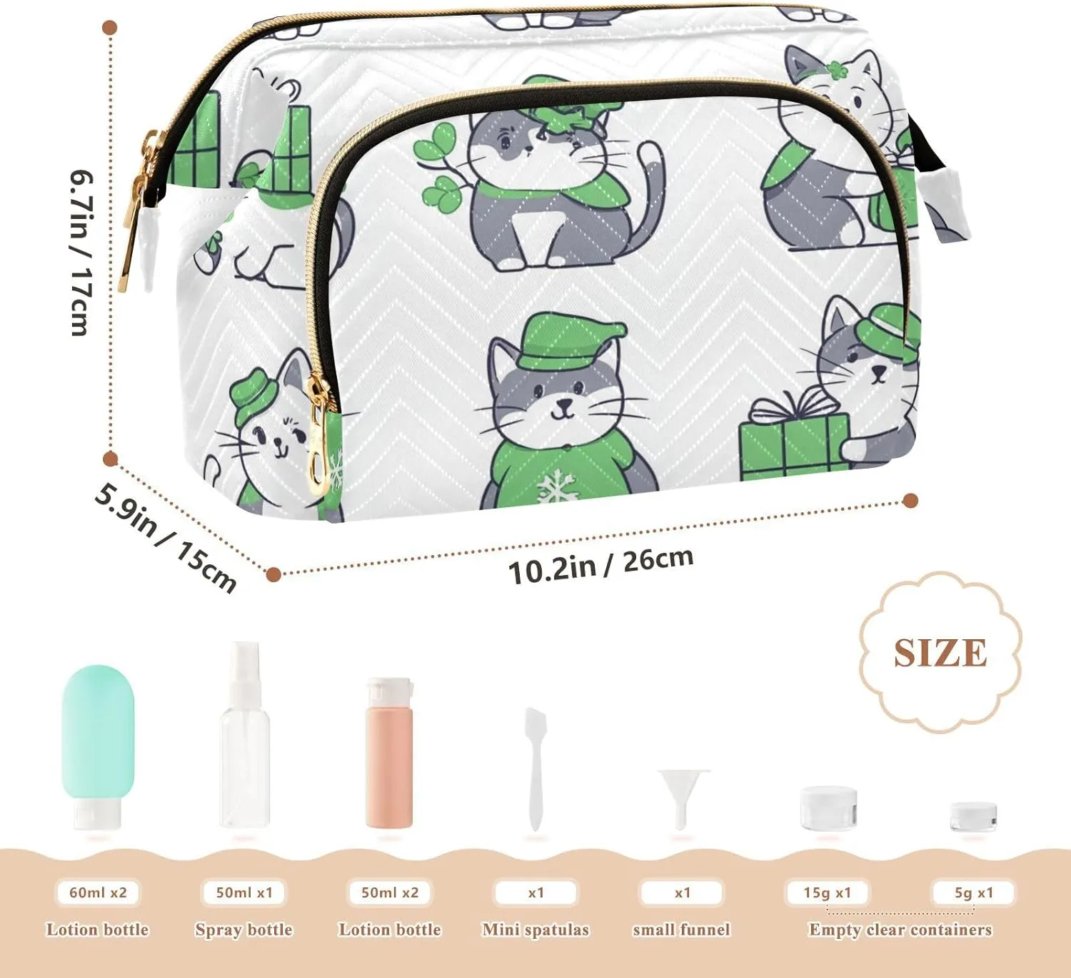 Cat Pattern Funny White Toiletry Bags Waterproof Travel Cosmetic Bag For Women Women Coin Purse for Make Up