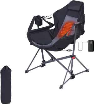 CDEN Heated Hammock Chair, Heated Camping Chair, Heated Swing Chair, Heavy Duty, with Stand, Cup Holder, Side Bag, Power Bank Included, for Patio, Camping, Backyard (1 Pack)