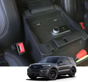 Center Console Gun Safe - Console Gun Vault Compatible with Ford Explorer 2020-2024, High Security Armrest Lock Box with Fingerprint Lock with Key