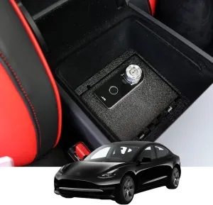 Center Console Gun Safe - Console Gun Vault Compatible with Tesla Model 3 2024-2025,for 2025 Tesla Model Y, High Security Armrest Lock Box with Fingerprint Lock with Key