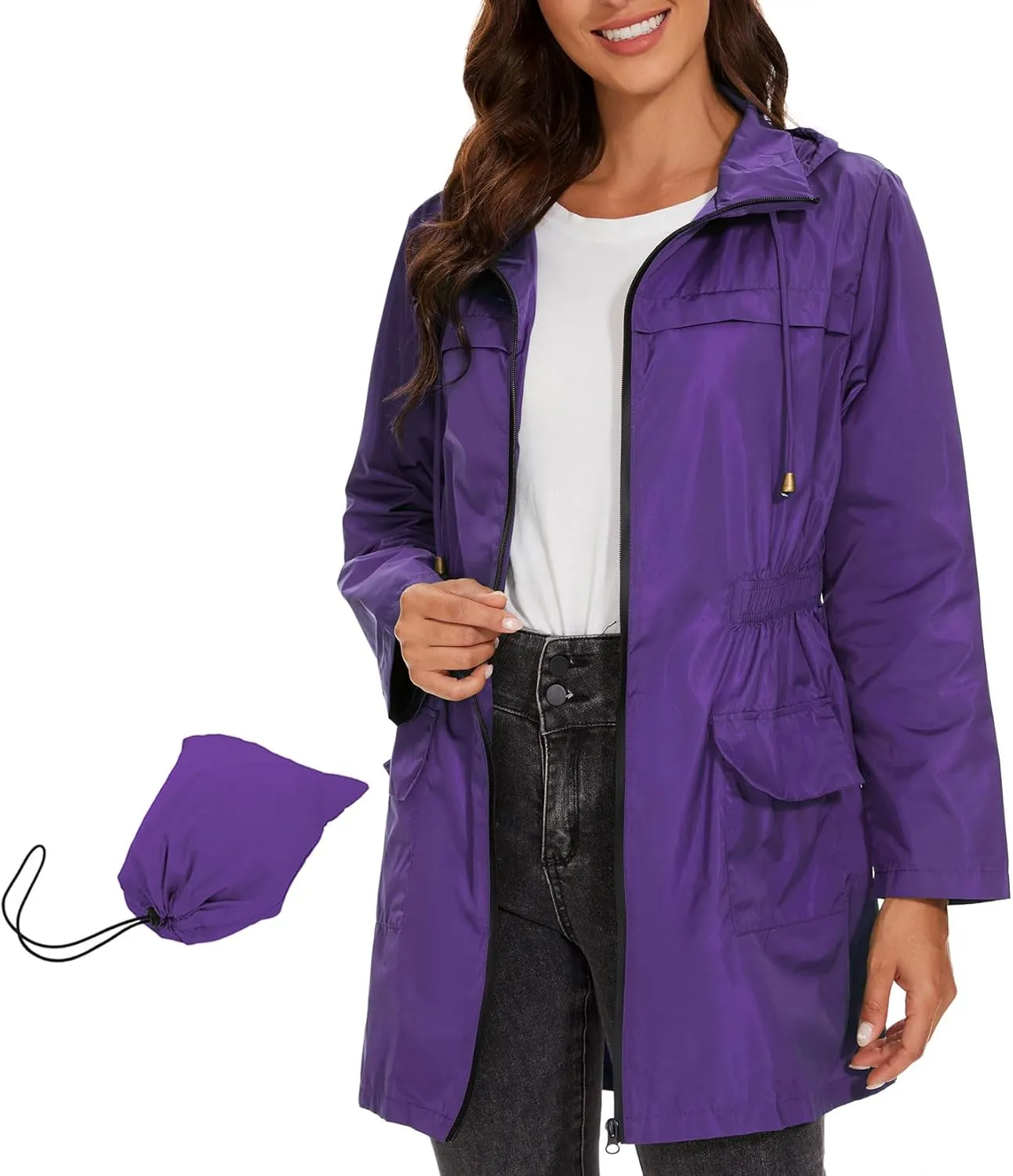 Century Star Packable Rain Jackets Waterproof Womens Rain Coats with Hood Lightweight Windbreaker Jacket