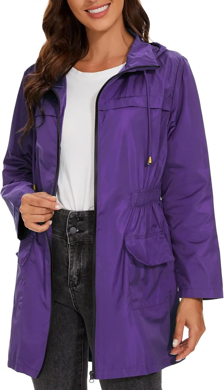 Century Star Packable Rain Jackets Waterproof Womens Rain Coats with Hood Lightweight Windbreaker Jacket